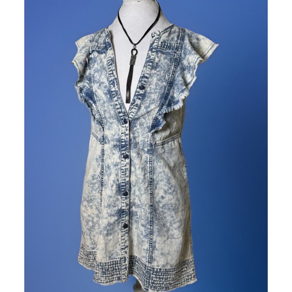 Pilcro Acid Wash Denim Dress | Anthropologie | XS | Ruffle Sleeve | Boho | Soft
